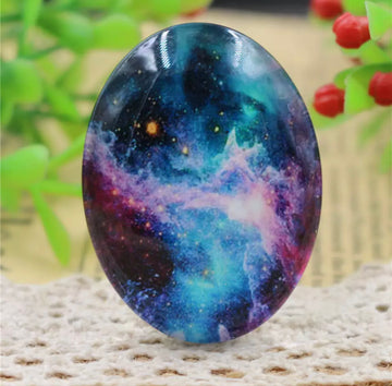1pc, 30x40mm, Big Handmade Galaxy Photo Glass Cabochons, Oval